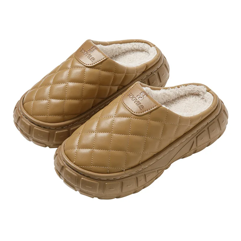 Women Cotton Slippers Winter 2024 New Thick Soled Waterproof Platform Indoor Warm Home Anti Slip Men Comfortable Plush Slippers