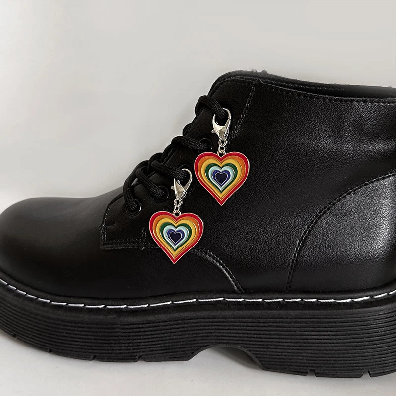 Rainbow Drops Oil Love Martin Boots Shoes Buckles Decoration Colorful Metal Heart Shoes Accessories Lucky Jewelry Versatile