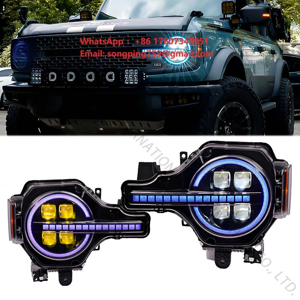 SINDAR Parts RGB Headlights Modification 4 Lens for Ford Bronco 2021-2025 6 Gen Car LED Lights New Design Lamps 2022 2023 2024