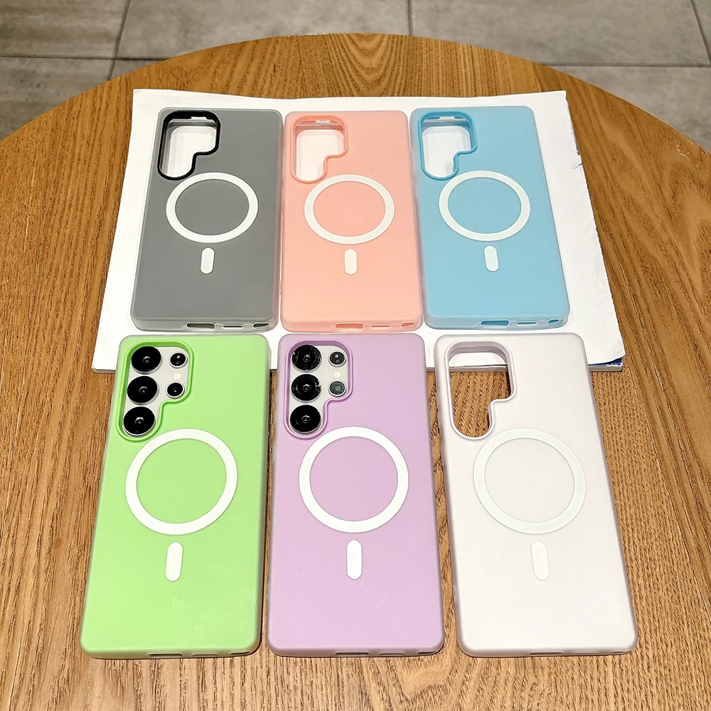 حافظة عسكرية 2 في 1 مضادة للصدمات لهاتف سامسونج s25 الترا 24 23 بلس a16 a55 a54 لون الحلوى سيليكون مغناطيسي Magsafe ناعم