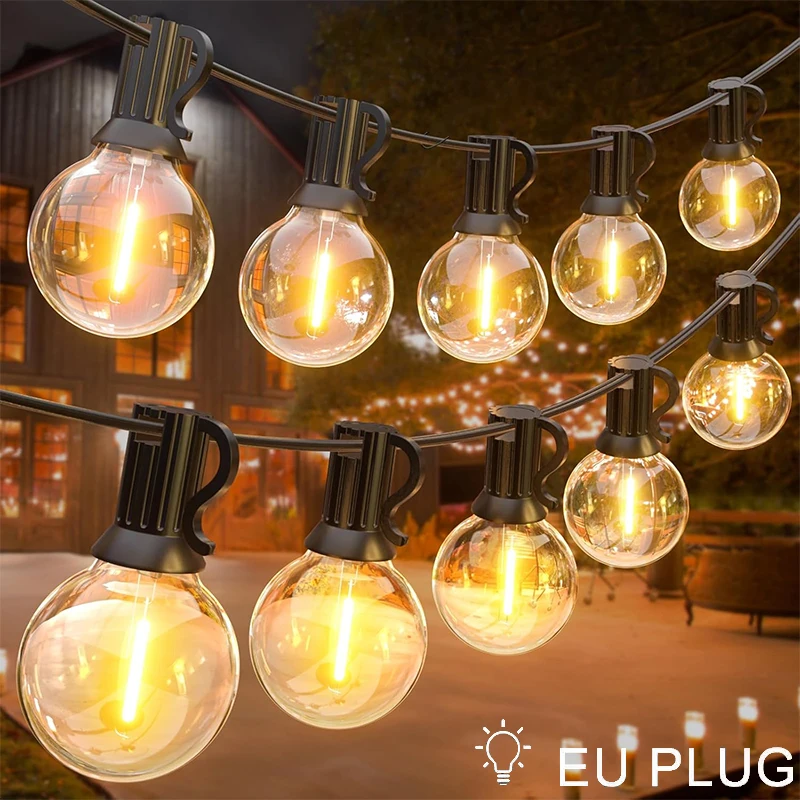 

Globe Outdoor String Lights LED EU Plug 220V G40 Patio String Lights Dimmable Shatterproof Hanging Lights Patio Lights