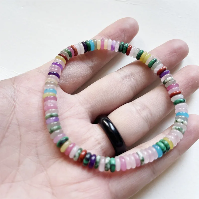 2*6MM Oval Colorful Natural Jade Stone Bracelet Lovers Beads Chain Handmade Bangle Waterproof Bohemia Trendy Jewelry Gift