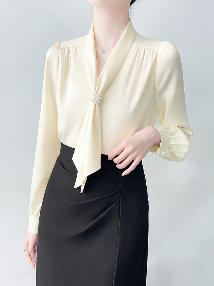 

Ele V-Ne Busin irt для женщин, корейский топ для поездок на работу и интервью, формальный Ocn, дышащий длинный топ из полиэфирного волокна...