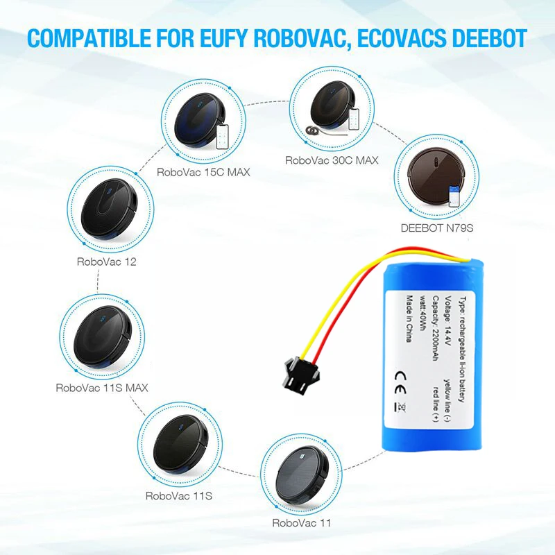 14.4V 3000mAh แบตเตอรี่ Li-ion สําหรับ Conga Excellence 990 1090 Ecovacs Deebot N79S N79 DN622 Eufy Robovac 11 11S 12 35C X500