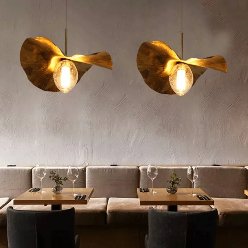 Imagem -05 - Moderno Bronze Folha de Lótus Led Luzes Pingente para Restaurante Mesa Café Cozinha Ilha Lustre Decoração Casa Lustres Luminárias