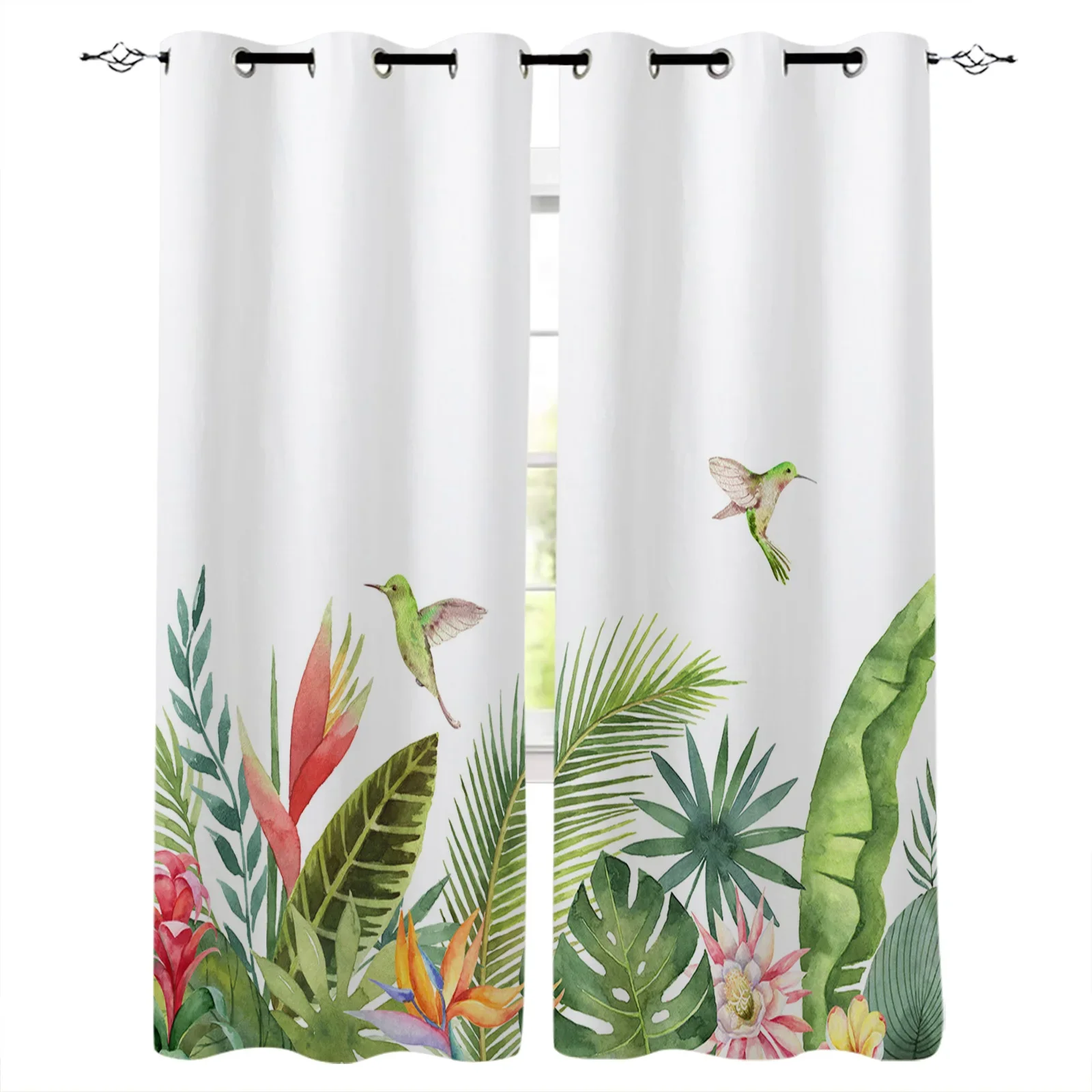 Ins Pastoral Tropical Plant Palm Leaf Flower Modern Hall Curtains for Living Room Girl Boy Bedroom Kitchen Window Curtain