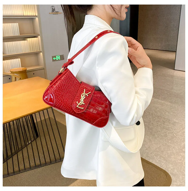 حقيبة يد على الطراز الفرنسي بتأثير تمساح 2025 - حقيبة أنيقة تحت الإبط وحقيبة كروس للنساء، محفظة كتف متعددة الاستخدامات بمقبض علوي #5