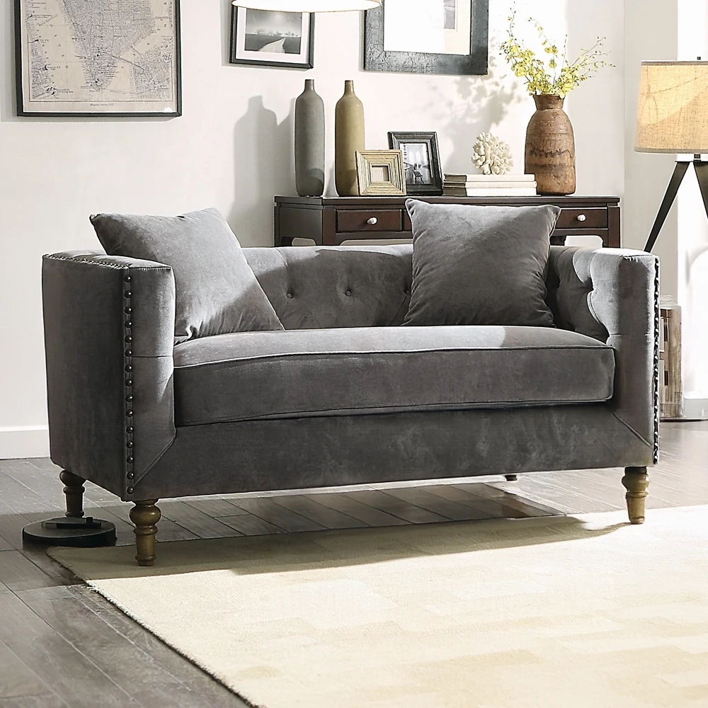 

Sidonia Gray Velvet Loveseat W/2 Pillows