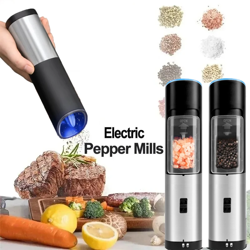 

Electric Pepper Salt Mill Set Automatic Gravity Induction Spice Grinders With LED Light Adjustable Spices Grinder Kitchen Tools