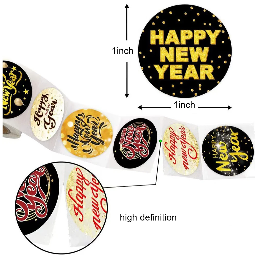 1000pcs Happy New Year Stickers Self-adhesive Labels For DIY Lovers Gift Baking Package Envelope Decoration