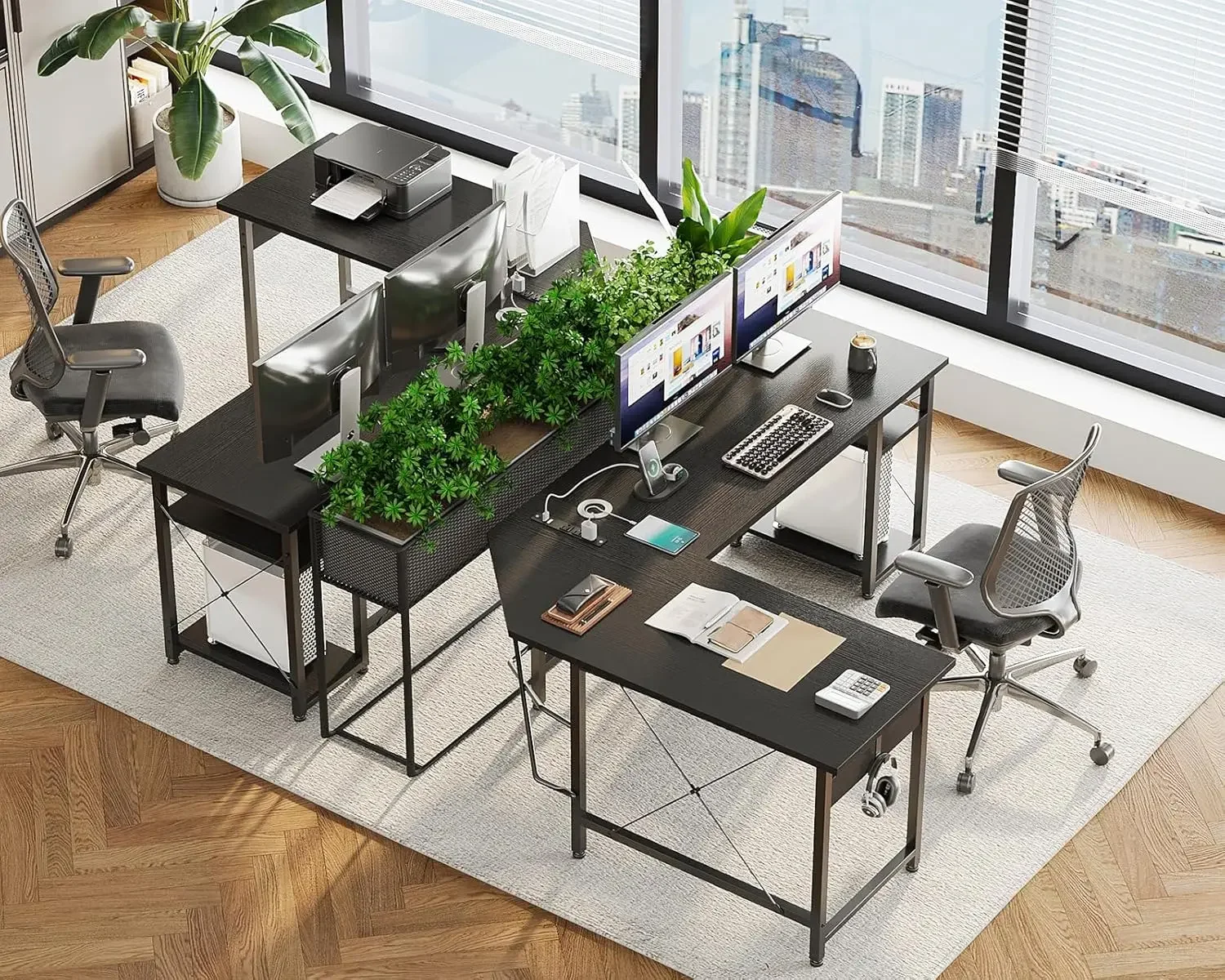 L Shaped Computer Desk com Power Outlet, Workstation Canto, 59 em