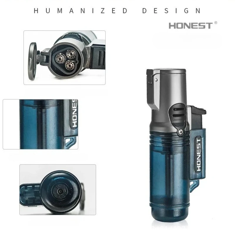 

Honest Three Flame Cigar Lighter Portable Windproof Blue Flame Cigar Inflatable Butane Lighters Smoking Appliance Without Box