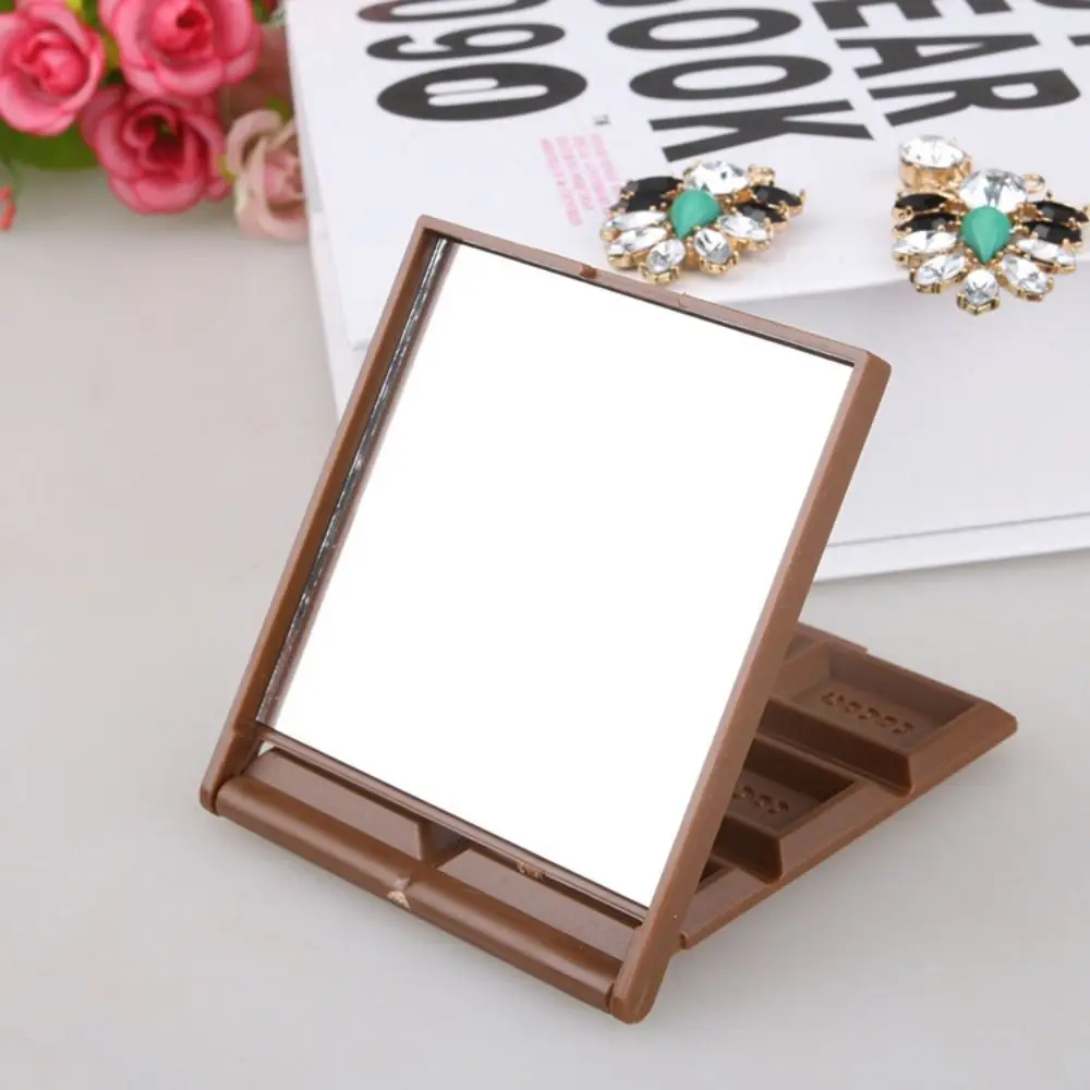 Espelho decorativo portátil em forma de chocolate, Forma quadrada criativa, Kawaii Home Vanity Mirror, Plástico