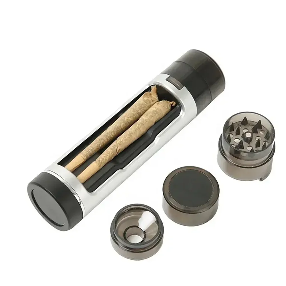 Manul Moedor Herbal para Fumar Enchimento Plástico Pré Laminados Seco Herb Grinder Cone Tubo Caso Duplo Preto Prata