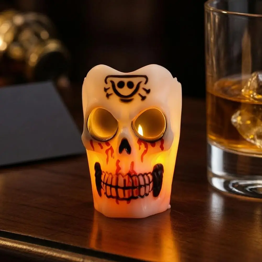 Stable Base Flickering Candles Battery Operated Candles Halloween Flameless Led Candle Set Spooky Skull Pumpkin for Indoor