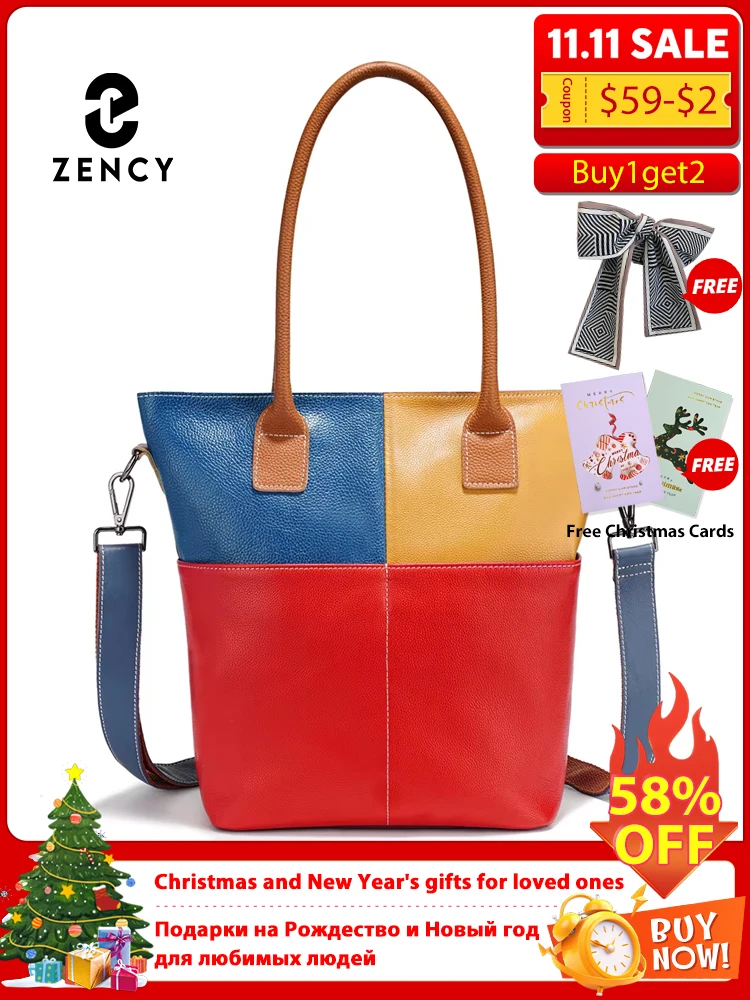 

Zency модная новая женская сумка разъединенного цвета из натуральной кожи, женская большая сумка через плечо, большая вместительная сумка-шоппер, карманные книги