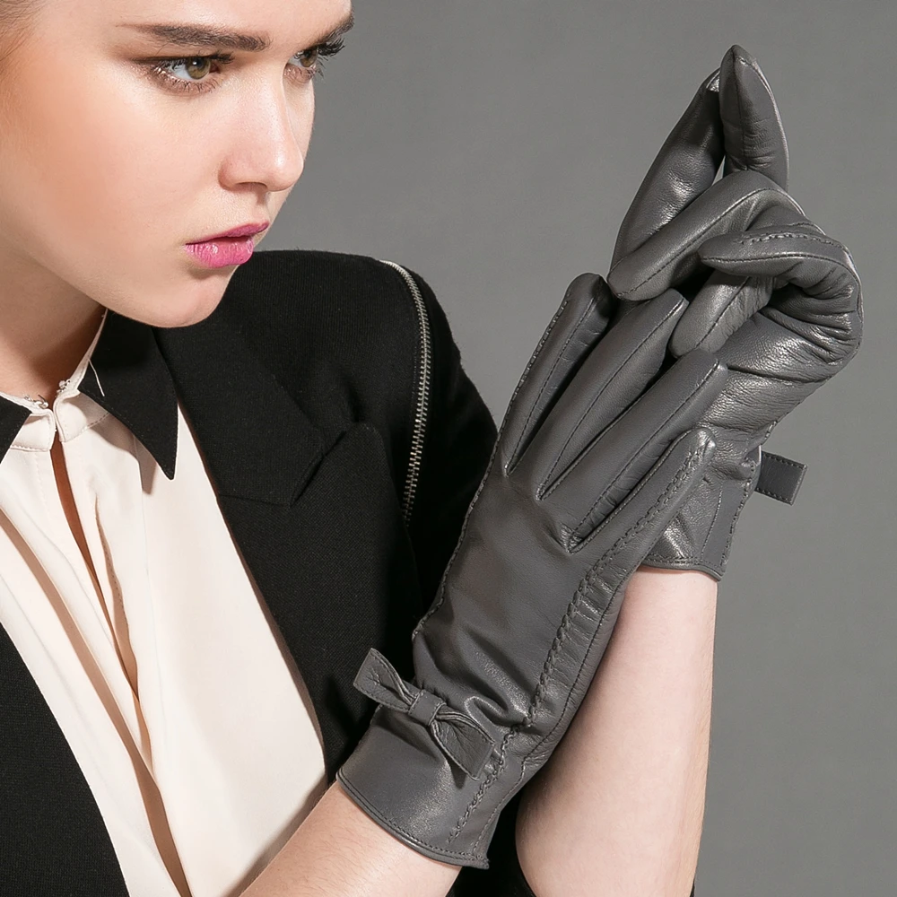 GOURS Winter Real Leather Gloves Women Gray Genuine Goatskin Gloves Fashion Soft Fleece Lining Warm Driving New Arrival GSL003