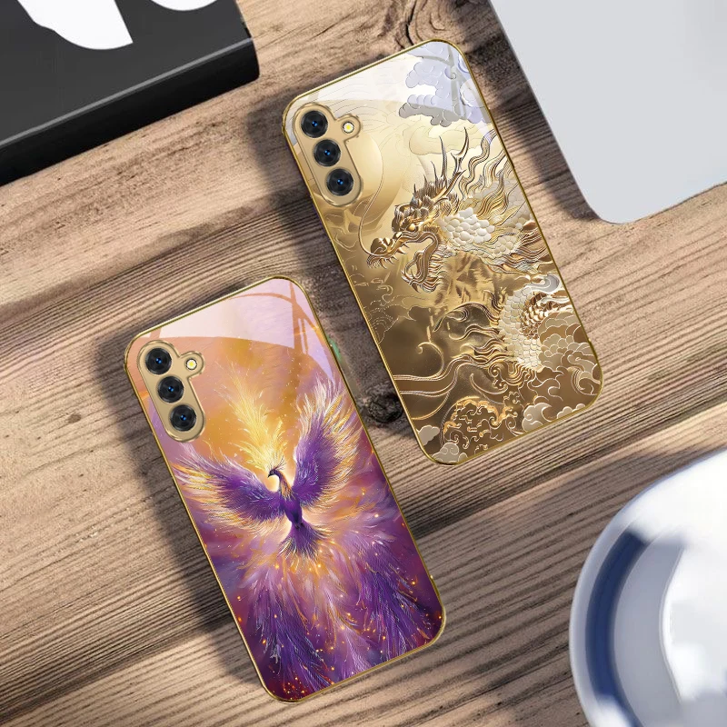 حافظة لهاتف سامسونج جالاكسي S20 FE S21 S22 S23 Plus S24 Ultra 25Ultra S21+ S9+ S22Plus حافظة هاتف زجاجية ذهبية محظوظة