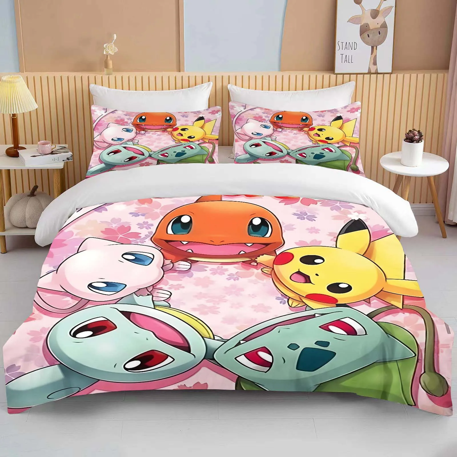 

10 Sizes Pokémon Pikachu Printed Bedding Set Cartoon Anime Microfiber Bed Set Pillowcase Adult Bed Cover Bedroom Bed Set Duvet