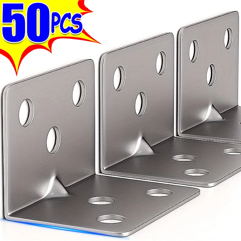 50/10x Stainless Steel Corner Brackets Universal for Cabinets Drawers Windows Wood Furniture 90 Degree Right Angle Fixed Bracket