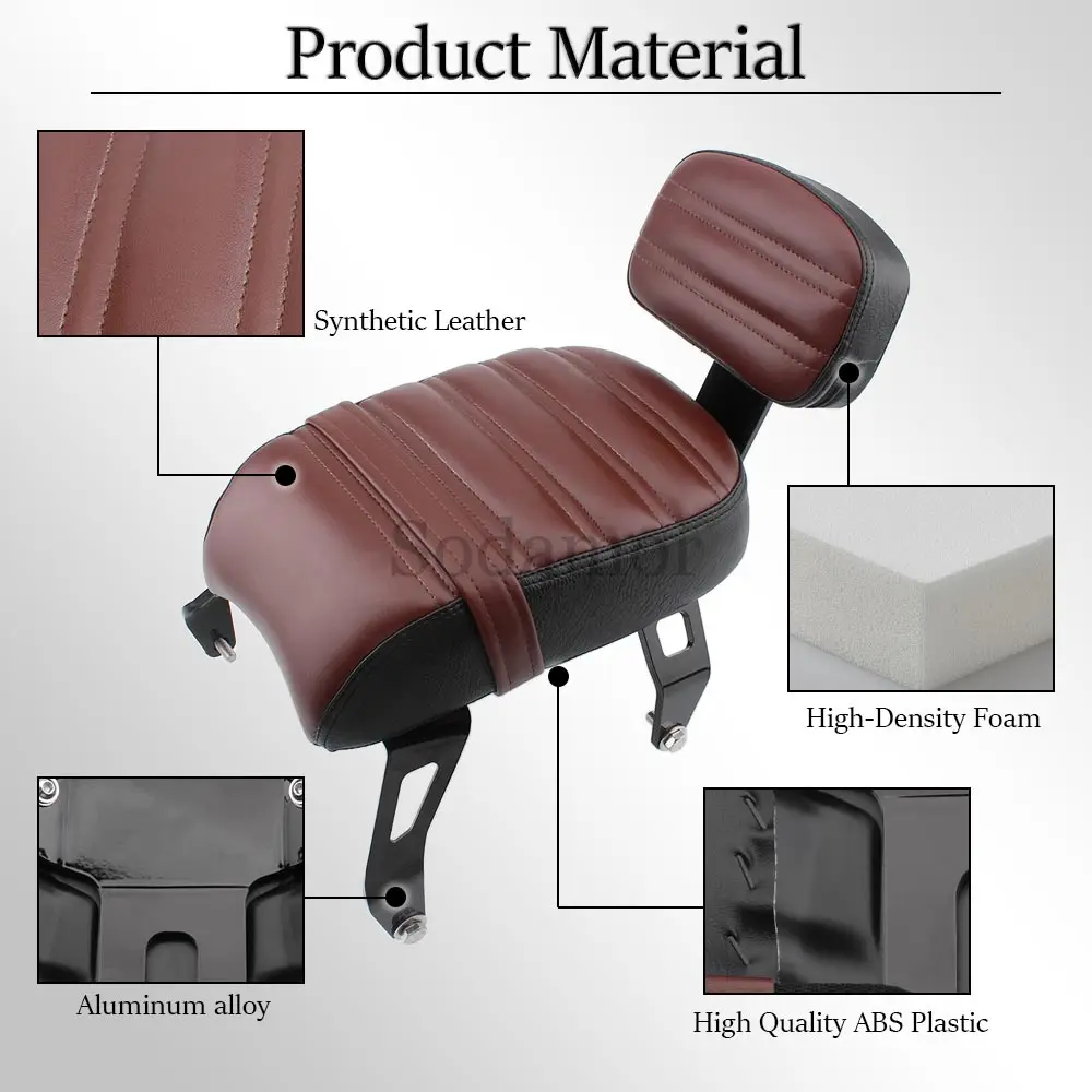 Motorcycle Passenger Seat Backrest Leather Passenger Seat with Backrest Pad Brown/Black Fit For Scout Bobber Twenty 2020-2024