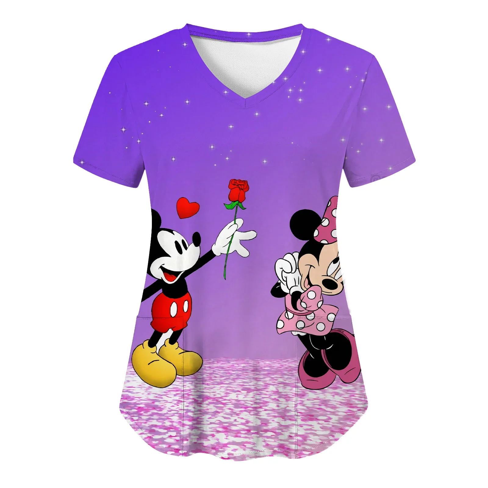เสื้อT Mickeyเสื้อVคอเสื้อยืดพยาบาลเสื้อยืดDisney Topผู้หญิง 2025 โรงพยาบาลMinnie Mouseเสื้อผ้าผู้หญิงกระเป๋าTees
