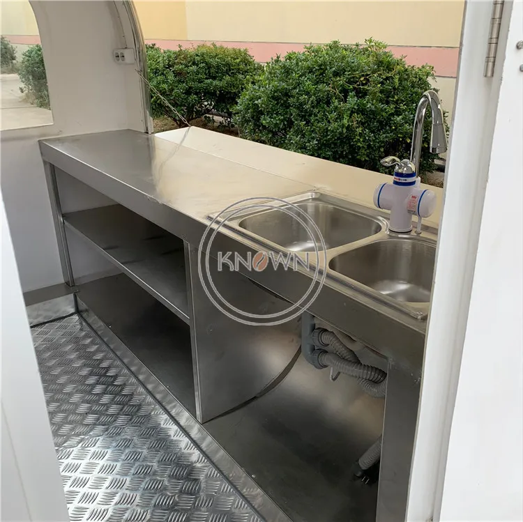 عربة طعام متنقلة باللون الأبيض 220E مع نافذة مزدوجة شاحنة طعام للشارع عربات آيس كريم يتم شحنها عن طريق البحر