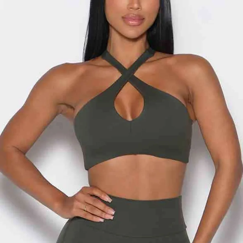 Sports Bra for Outdoor Running, Fitness Vest, Sexy Hanging Neck Cross, High-end Top