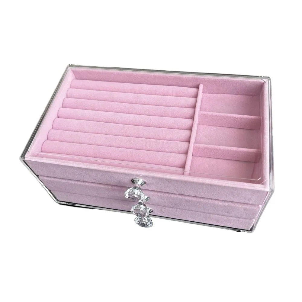 

3-Tier Jewelry Storage Box Dust-proof Square Flannel Jewelry Box Transparent Plastic Three Drawer Jewelry Box Storage