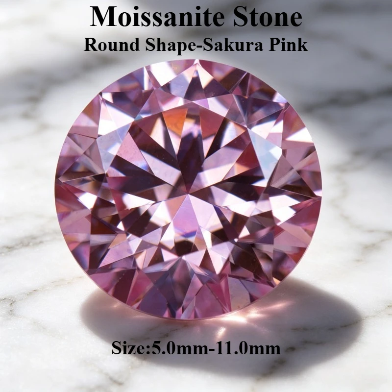 

Муассанитовый камень цвета сакуры, круглой огранки, синтетический, для изготовления ювелирных украшений и подвесок, проходит тест на алмазность, с сертификатом