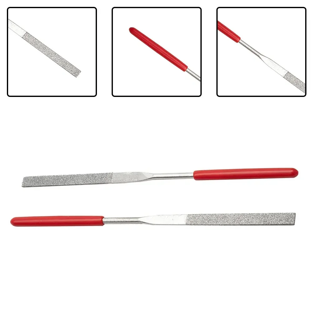 2Pcs Mini Needle File Kit Red Plastic Handle Metal Stone Grinding For Stone Glass Metal Carving Craft Needle File Hand Tools