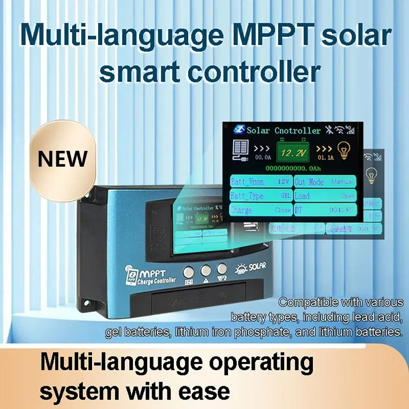 Smart Solar Charge Controller 12V 24V 36V 48V 60V Bluetooth Wifi 4G Dual USB Display Auto Cell MPPT Panel Charger Regulator