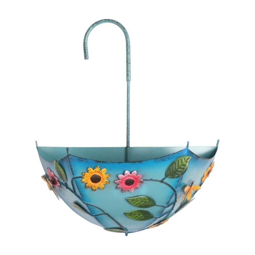Iron Umbrella Shaped Flower Pot Wall Mounted Decorative Umbrella Flower Basket Space Saving Hanging Flower Pot Indoor Outdoor