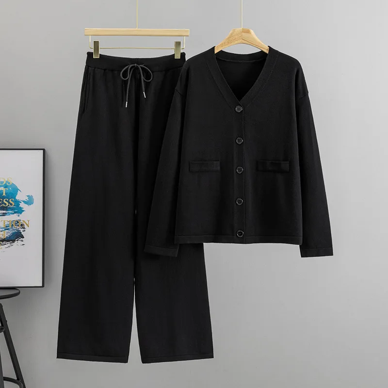 Women Knit Cardigan 2 Piece Set Sweater Coat Wide Leg Pants Suit Autumn Winter Office Lady Knitted Jacket Trousers Outfits 2026 view 3