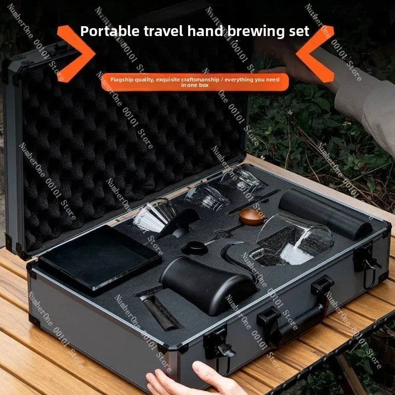 مجموعة تخمير القهوة اليدوية المحمولة، مطحنة يدوية مع كوب فلتر وعاء مشاركة للسفر والتخييم في الهواء الطلق