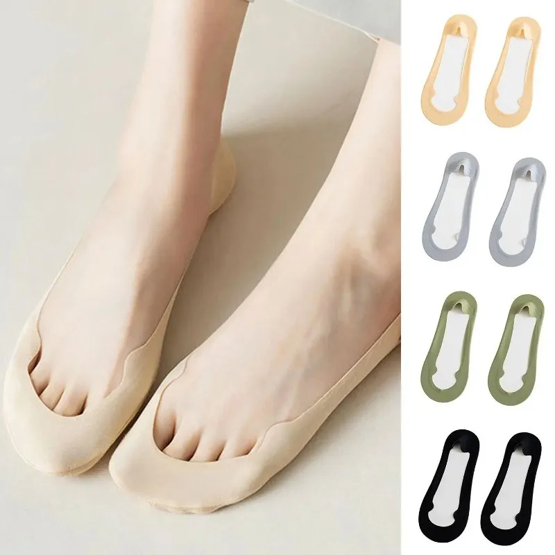 New Design Women Summer Thin No Show Socks Cotton Anti Slip and Not Falling Off with Ice Silk Shallow Mouth Invisible Boat Socks
