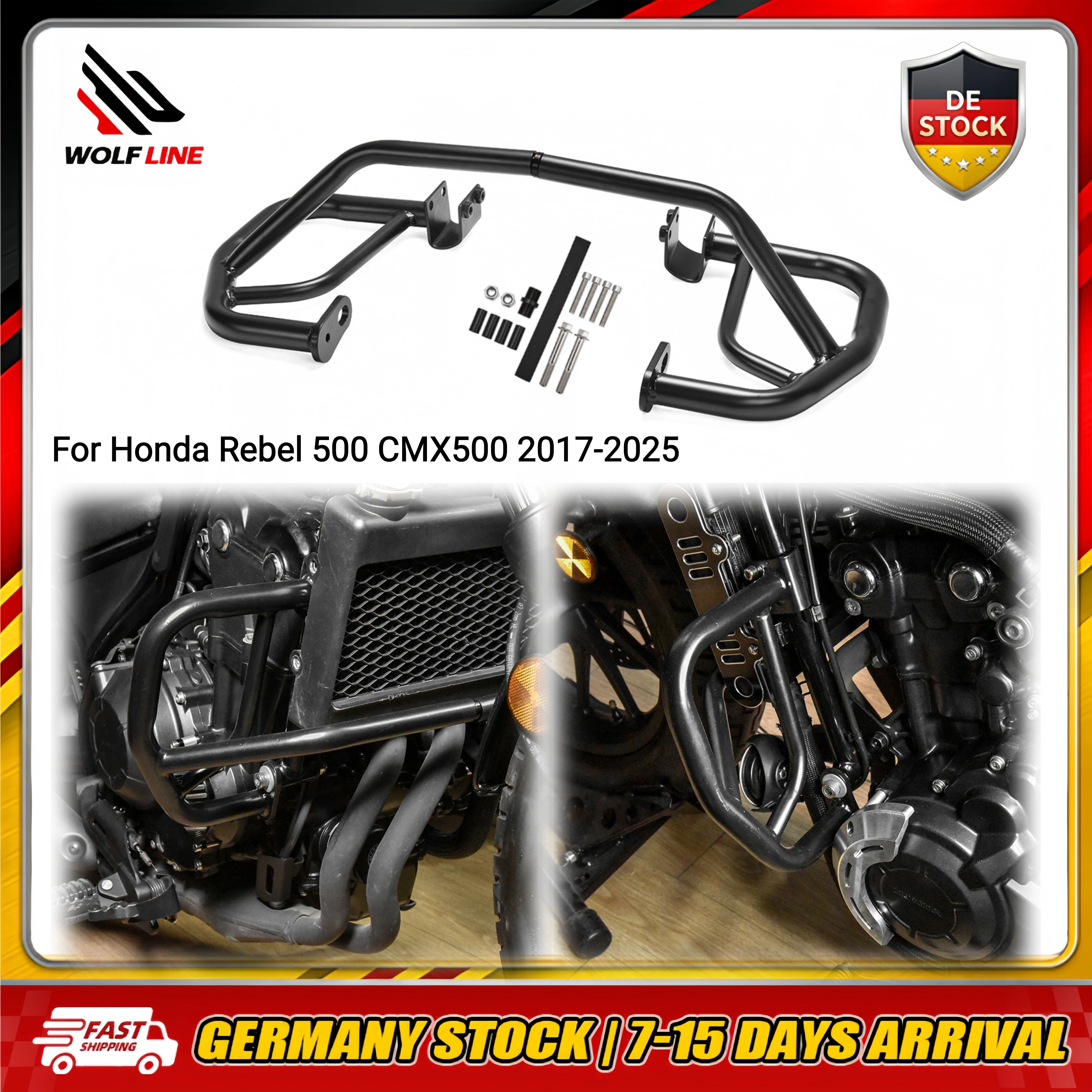 WOLFLINE Highway-Sturzbügel für Honda CMX500 CMX 500 Rebel 500 2017-2025 Motorschutz Rahmenschutz Stoßstange