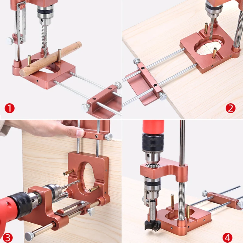 Imagem -04 - Alumínio Alloy Woodworking Drill Locator com Escala Preciso Posicionador Guia de Broca Passador Jig Perfurador Faça Você Mesmo Home Tool