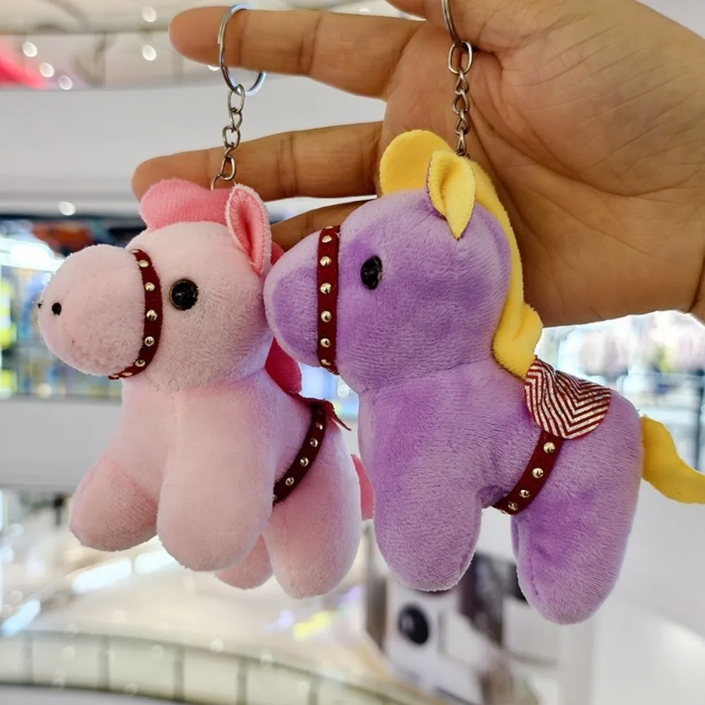 Cartoon Pony Pendant Steed Doll Mascot Doll Plush Horse Keychain Chinese Style Fluffy Zodiac Pony Figurine Chinese New Year Gift