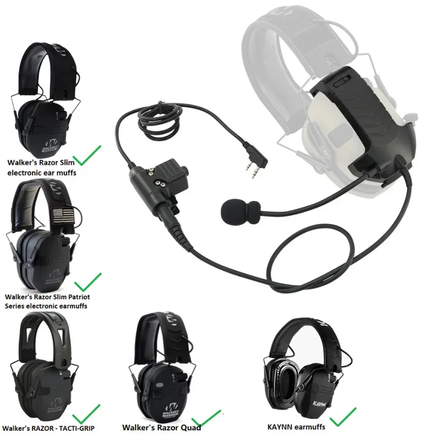 2023 New Tactical Headset Adapter External Microphone Kit for Walker\'s Razor Electronic Shooting Earmuffs With Tactical U94 PTT