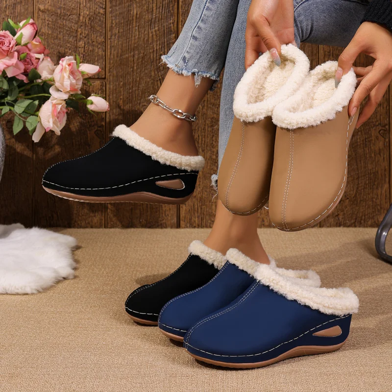 

Unisex Big Size Platform Slippers 2025 Autumn Winter Cozy Fur-Lined Slip On House Shoes with Thick Sole for Indoor Outdoor