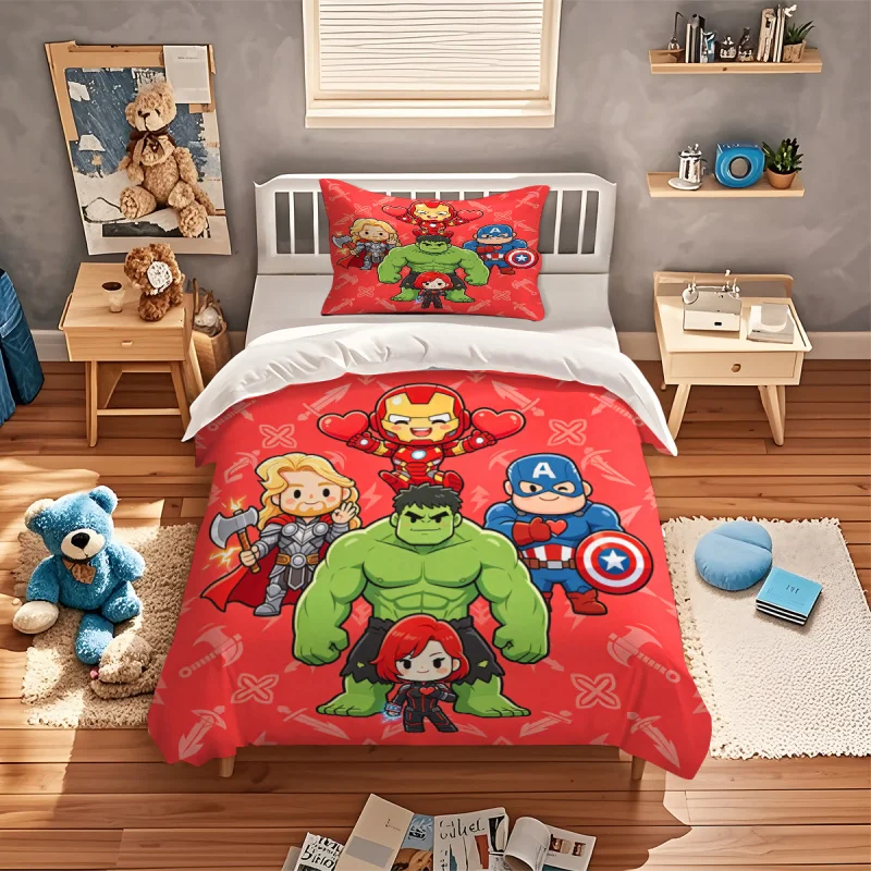 Juego de funda nórdica de 2/3 piezas con diseño de los Vengadores de Marvel, funda de cama suave y cómoda con 1/2 fundas de almohada, ropa de cama para todas las estaciones para niños