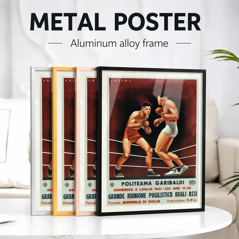 Vintage Italy Boxing Event Framed Metal Poster Personalized Photo Dramatic Victory Style Wall Art For Locker Room Athlete Gift