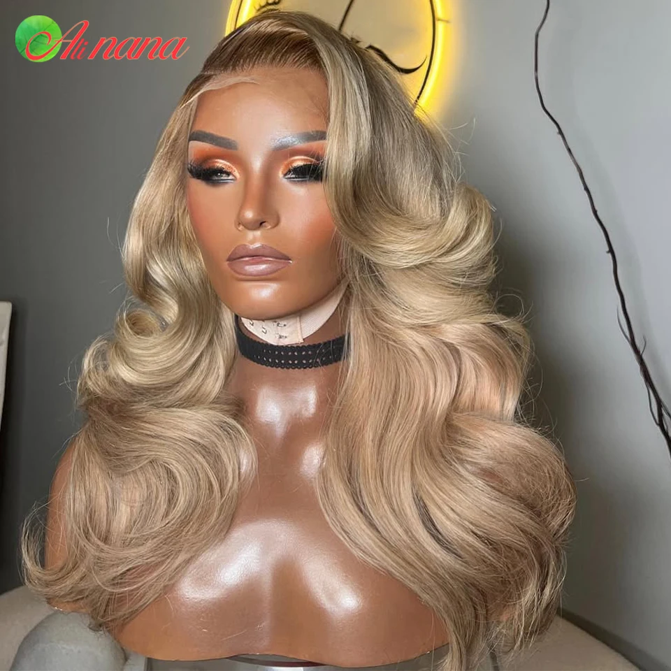 

Ombre Blonde Colored 13x4 13x6 Transparent Lace Frontal Wig Body Wave Pre-Plucked 12AGrade Lace Closure Human Hair Wig For Women