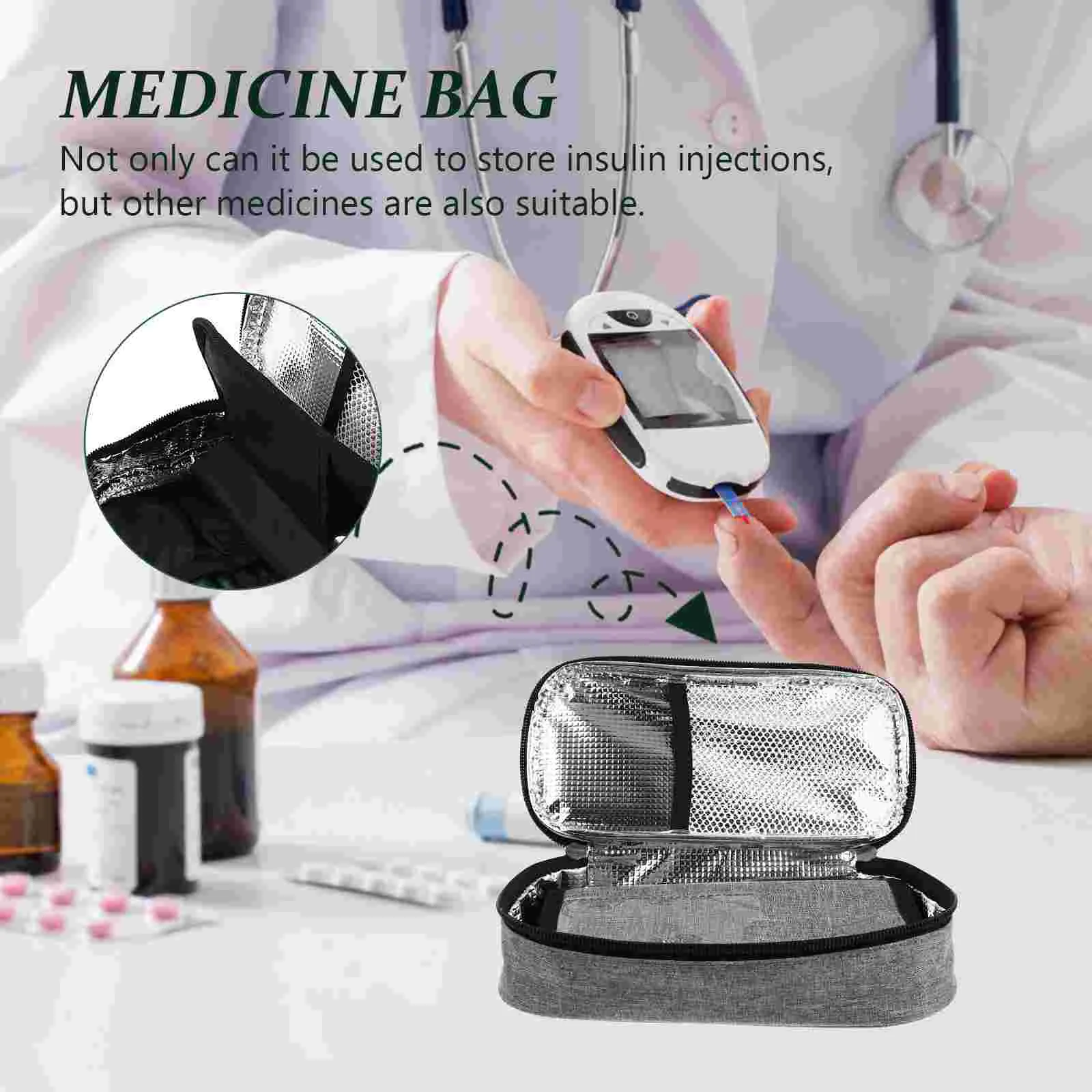 กระเป๋า Duffle สําหรับเดินทาง Insulin Multi-function Case สะดวกกระเป๋าเดินทางอุปกรณ์เสริมสีเทาแบบพกพา