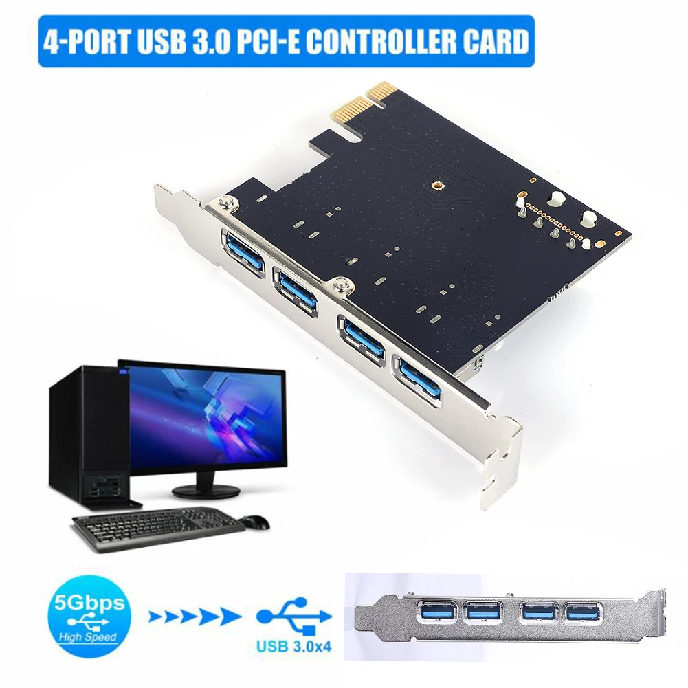 

Карта расширения USB3.0 Riser PCIE, 4-портовый высокоскоростной компьютерный адаптер PCI Express