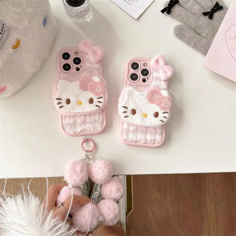 Cartoon animation peripheral pink Hello Kitty wristband Apple 16 mobile phone case iPhone15pro/13 plush 12 dolls 14 bracelets