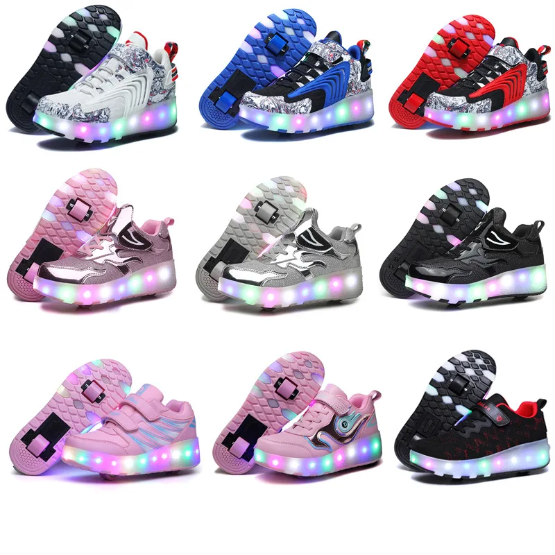 

2023 New LED Charge Roller Skates Shoes Flash Glowing Lighted Child Boys Girls Kids 2 Wheels Colorful Luminous Sport Sneakers