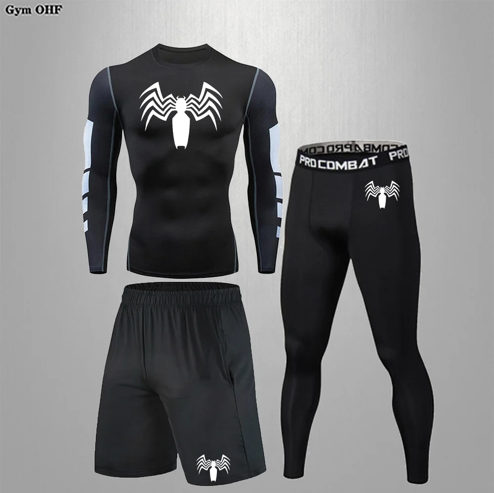 Mens MMA Compression Sets Tracksuit Quick Dry Sports Suits Jogging Running Set Rashgard Gym Clothing Men Fitness Workout Tights