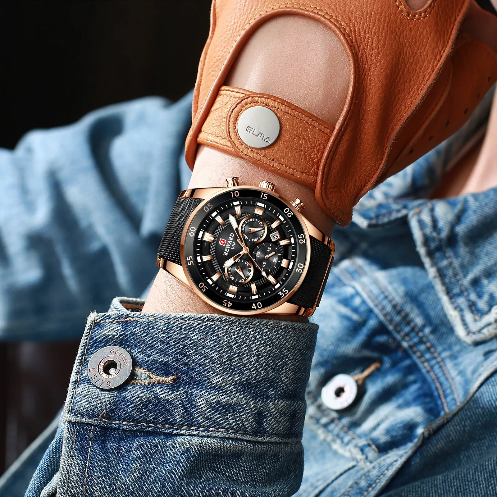 Relojes de negocios REWARD para hombre con cronógrafo impermeable con fecha reloj deportivo informal luminoso para hombre